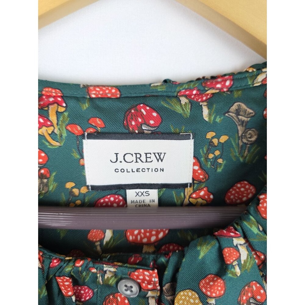J.Crew Collection Women's Shirt Size XXS Green Mushroom Silk Long Sleeve Blouse - Picture 5 of 12
